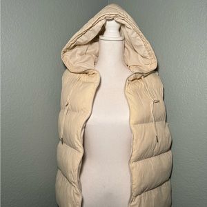 Cream, Neutral colored puffer vest with hood and zipper